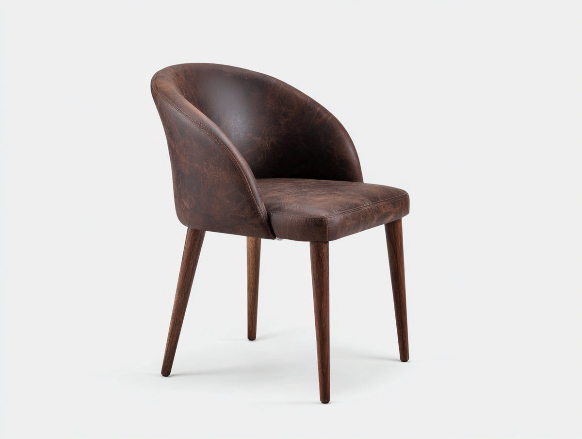 Sedia da pranzo - Similpelle-Legno - 59x58x82 cm - Marrone testa di moro-Noce scuro - Stile rétro avvolgente