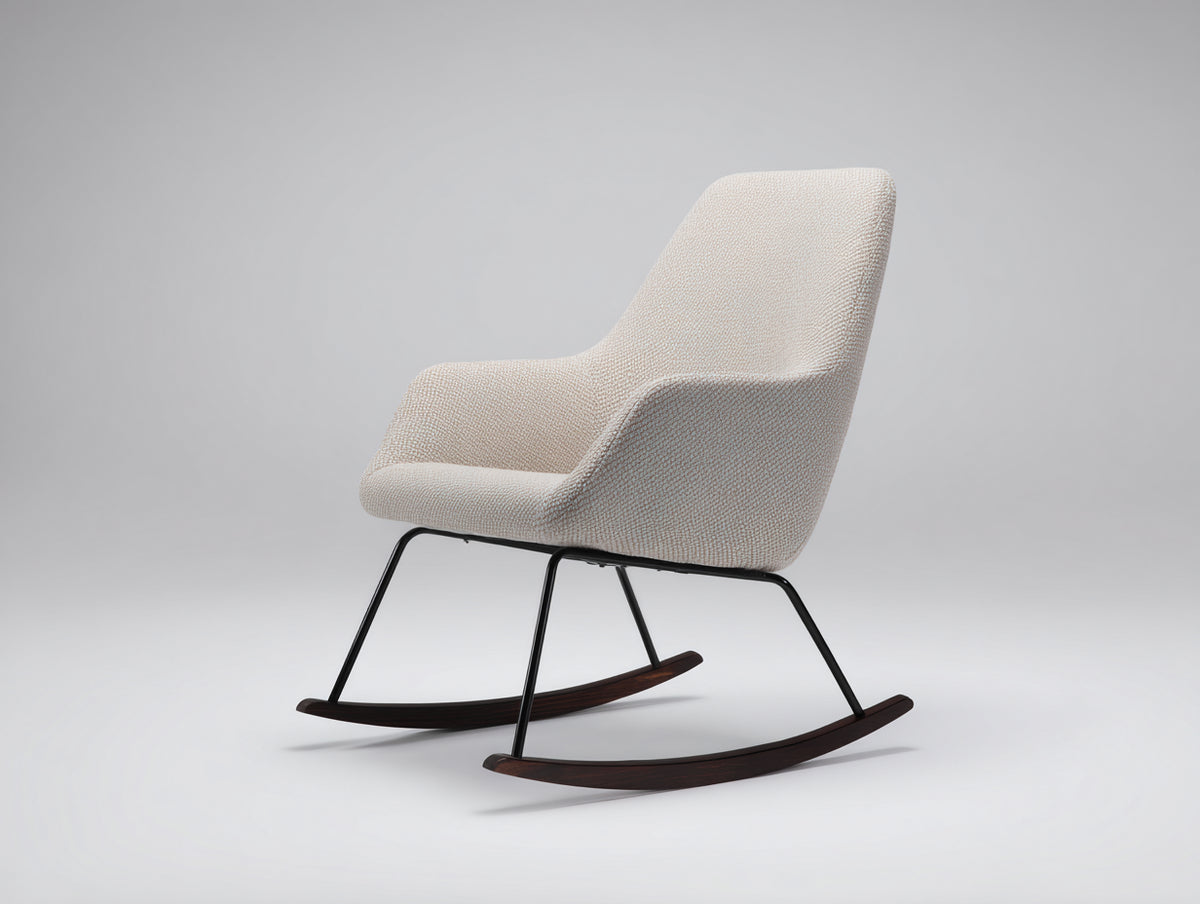 Sedia a dondolo - Tessuto-Metallo-Legno - 81x70x98 cm - Crema-Nero-Marrone scuro - Stile contemporaneo