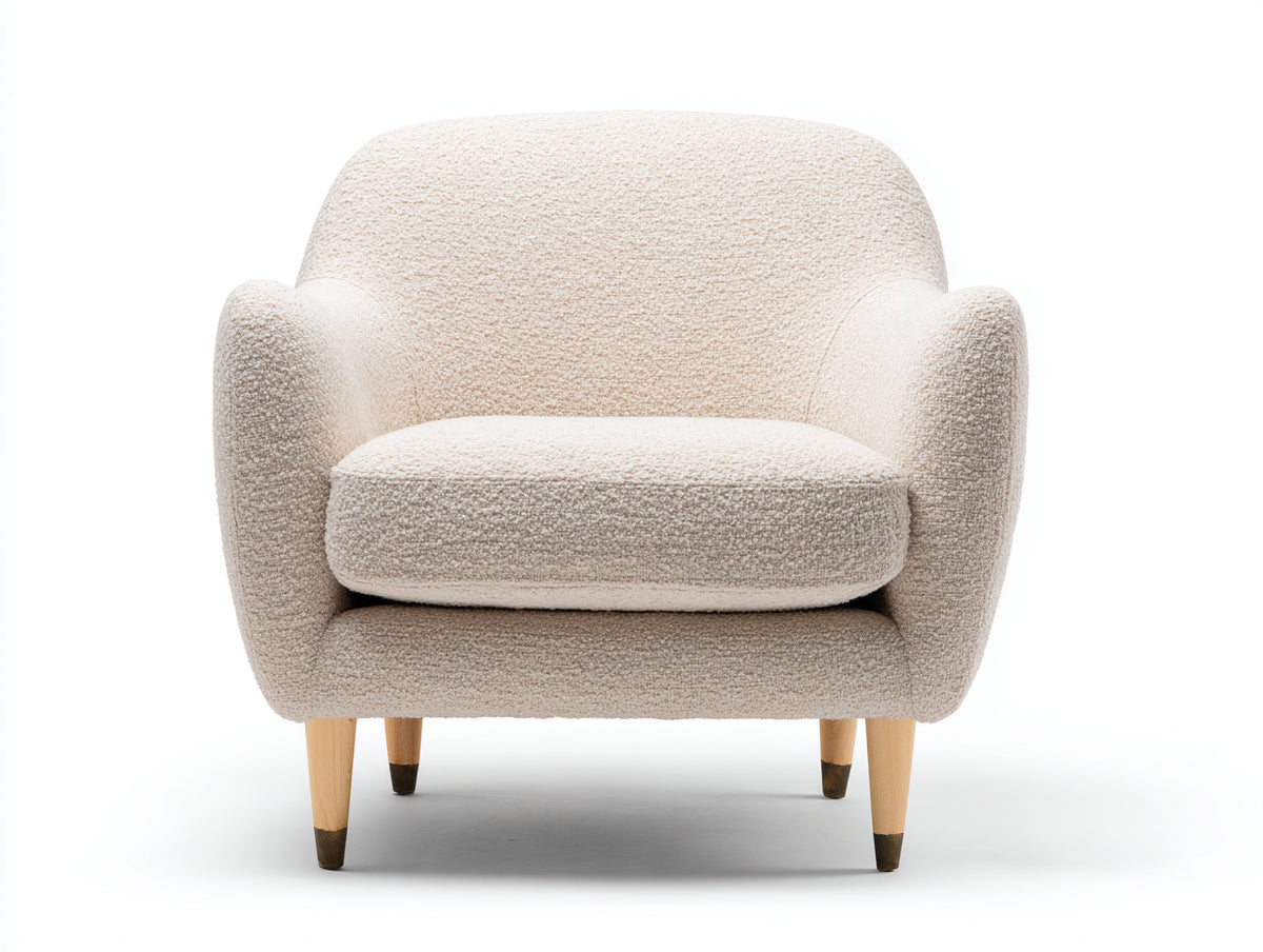 Poltrona - Tessuto bouclé-legno - 88 x 87 x 84 cm - Avorio - Stile contemporaneo avvolgente