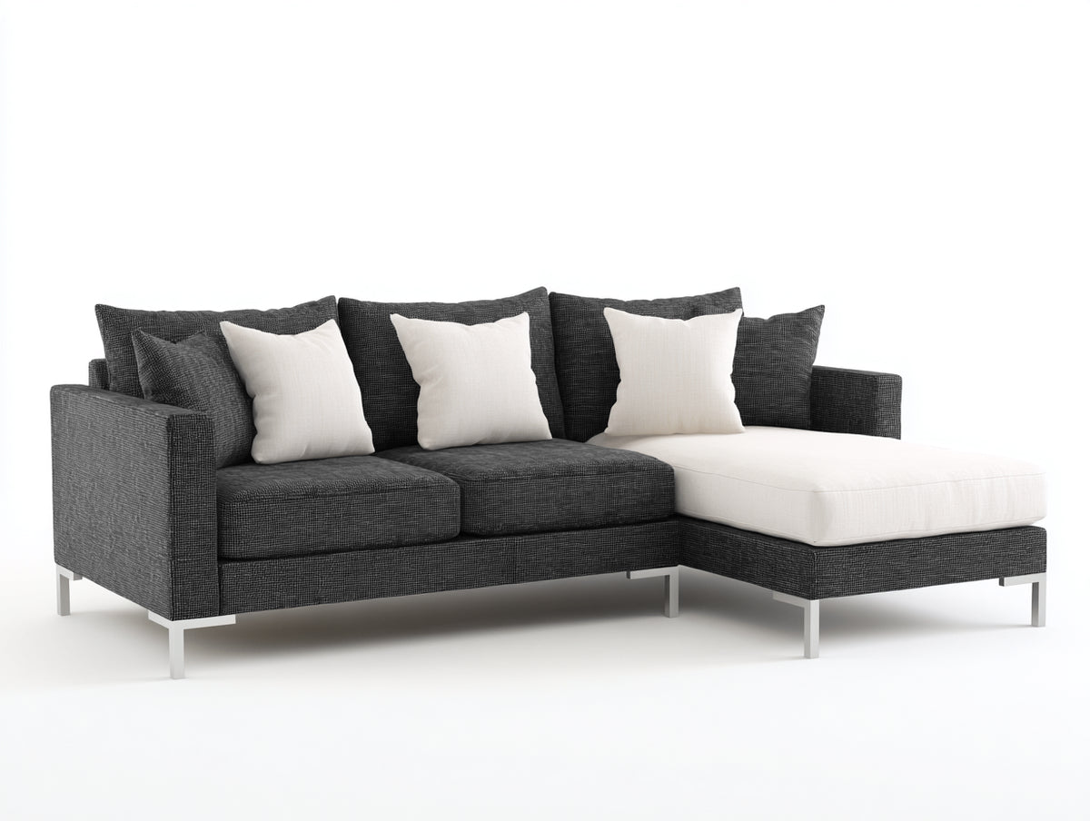 Divano angolare - Tessuto - 276 x 162 x 86 cm - Grigio antracite-Bianco - Moderno