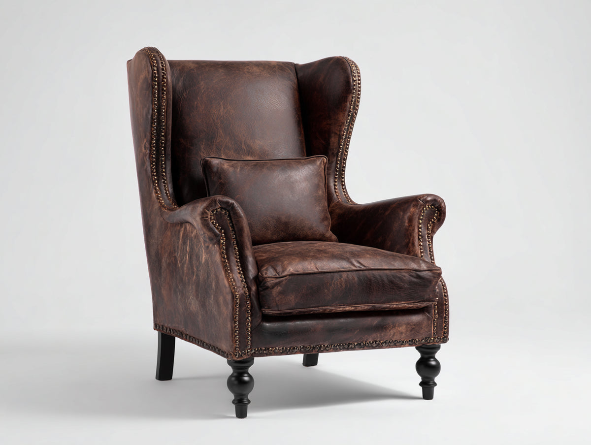 Poltrona - pelle - 89x88x116 cm - marrone scuro - vintage