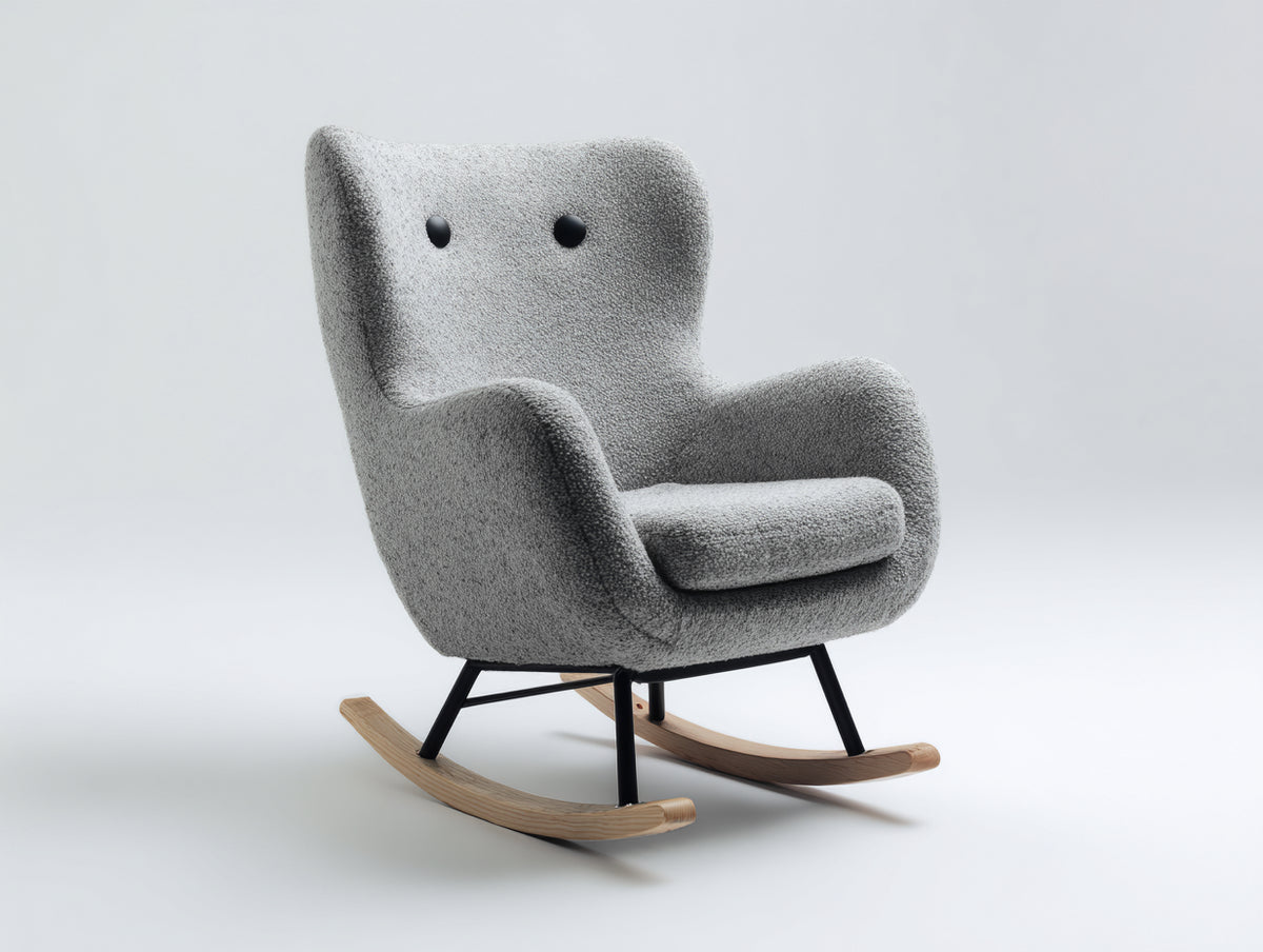Sedia a dondolo - Tessuto bouclé-Metallo-Legno - 80x73x101 cm - Grigio-Nero-Marrone chiaro - Stile moderno