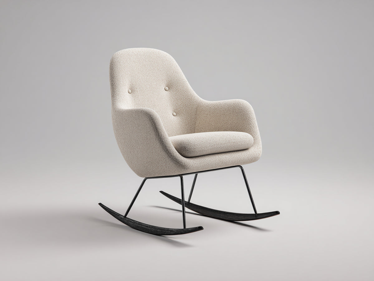 Sedia a dondolo - Tessuto bouclé-Metallo-Legno - 83x74x101 cm - Crema-Nero - Stile moderno elegante