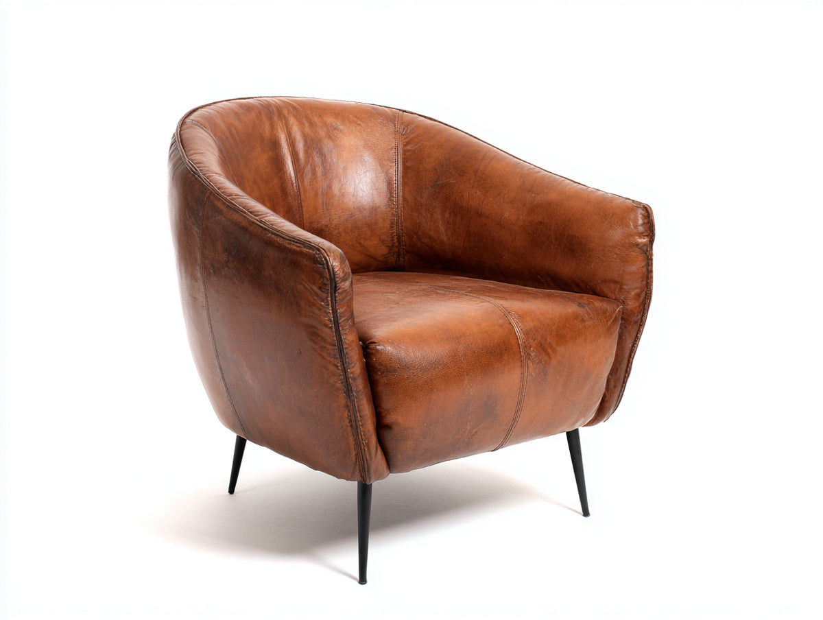 Poltrona - Similpelle-metallo - 83 x 84 x 82 cm - Marrone bruciato - Stile industriale curvo