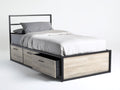 Letto singolo - legno-metallo - 212x102x112 cm - rovere chiaro-nero - industriale