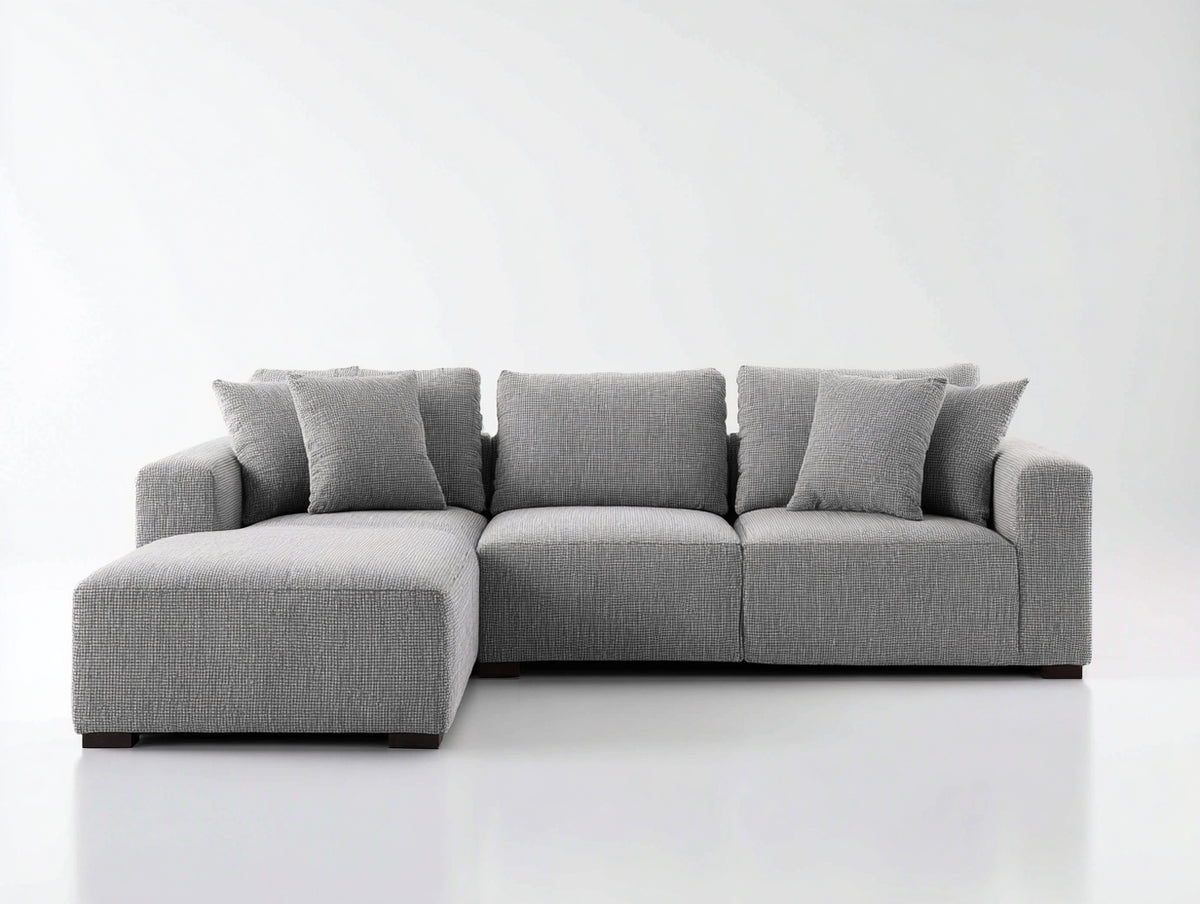 Divano angolare - Tessuto - 268 x 160 x 83 cm - Grigio chiaro - Moderno compatto
