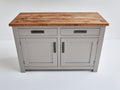 Credenza-Legno MDF con piano in legno massello-120x70x88 cm-Grigio chiaro-Legno naturale-Stile moderno minimalista