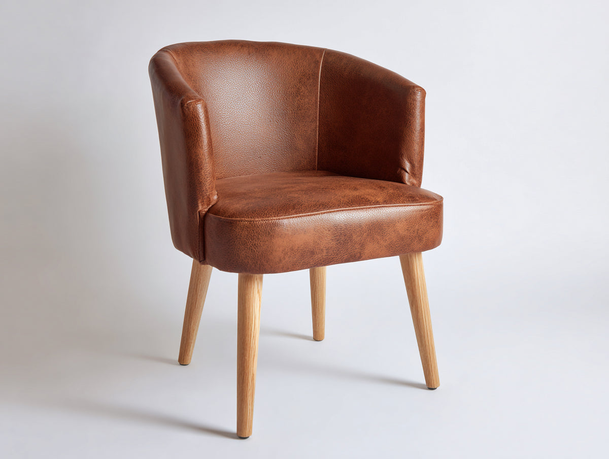 Poltrona - Similpelle-legno - 74 x 78 x 86 cm - Marrone cognac - Stile contemporaneo compatto