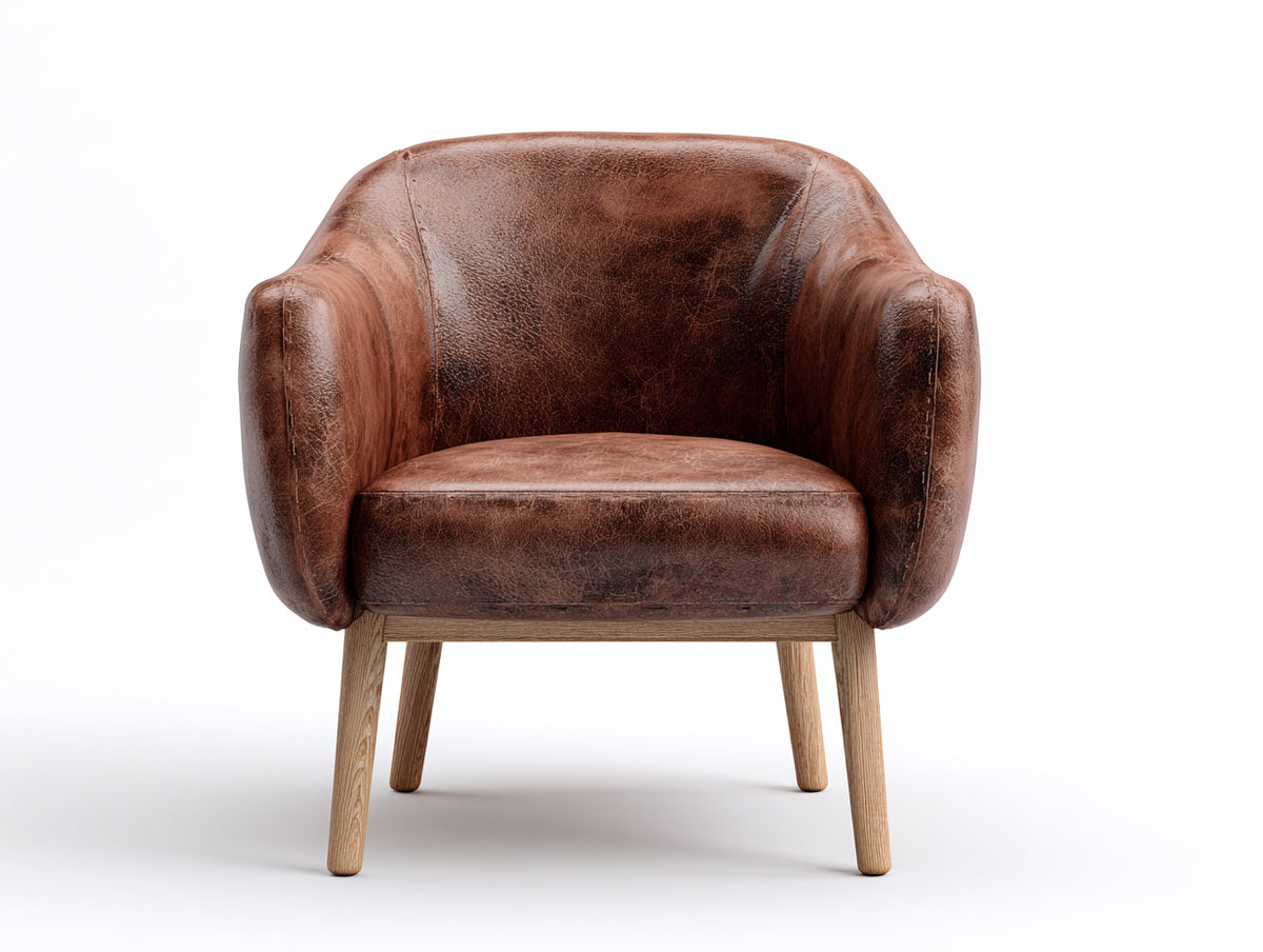 Poltrona - Similpelle-legno - 80 x 83 x 82 cm - Marrone scuro - Stile contemporaneo compatto