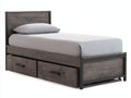 Letto singolo - legno-metallo - 212x102x111 cm - rovere grigio scuro-nero - industriale