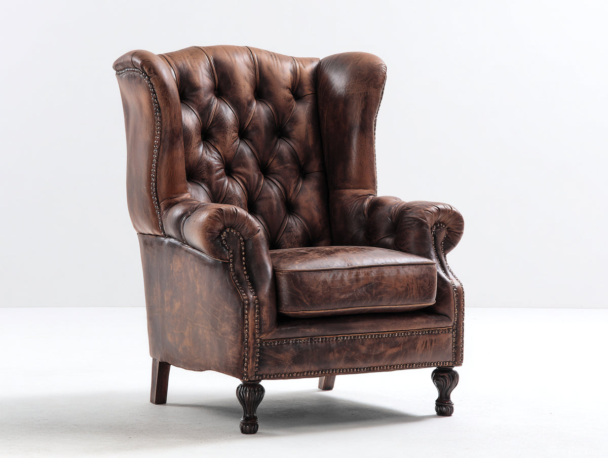 Poltrona - pelle - 91x88x114 cm - marrone - Chesterfield vintage