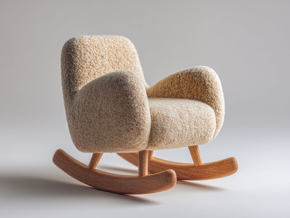 Sedia a dondolo - Tessuto bouclé-Legno - 76x70x88 cm - Beige-Marrone - Stile scandinavo