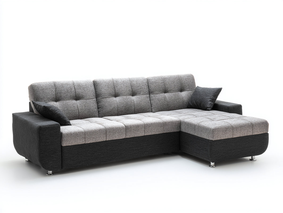Divano angolare - Tessuto - 284 x 168 x 91 cm - Grigio chiaro-Grigio scuro - Moderno