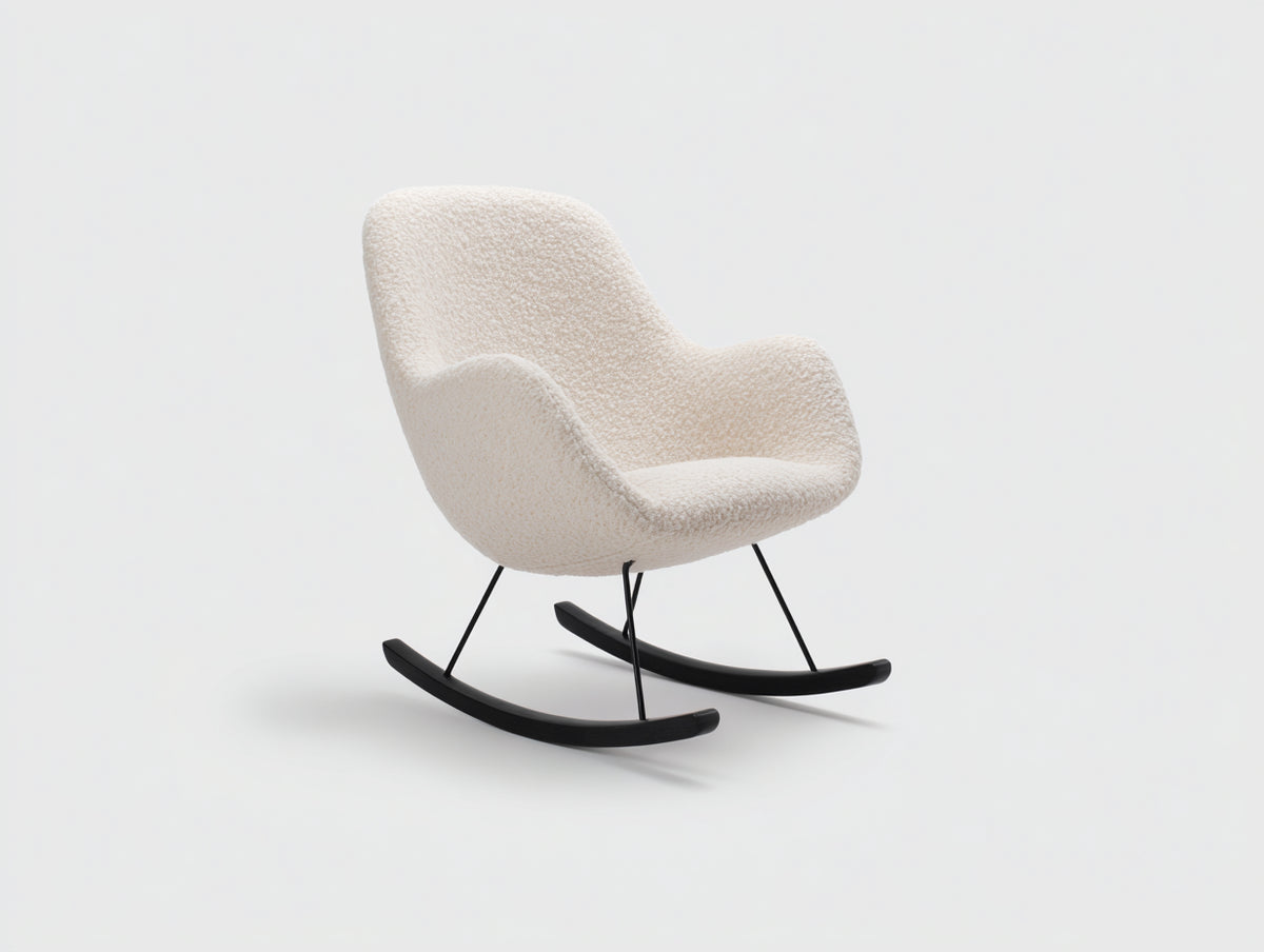 Sedia a dondolo - Tessuto-Legno-Metallo - 72 x 86 x 91 cm - Avorio-Nero - Stile minimalista