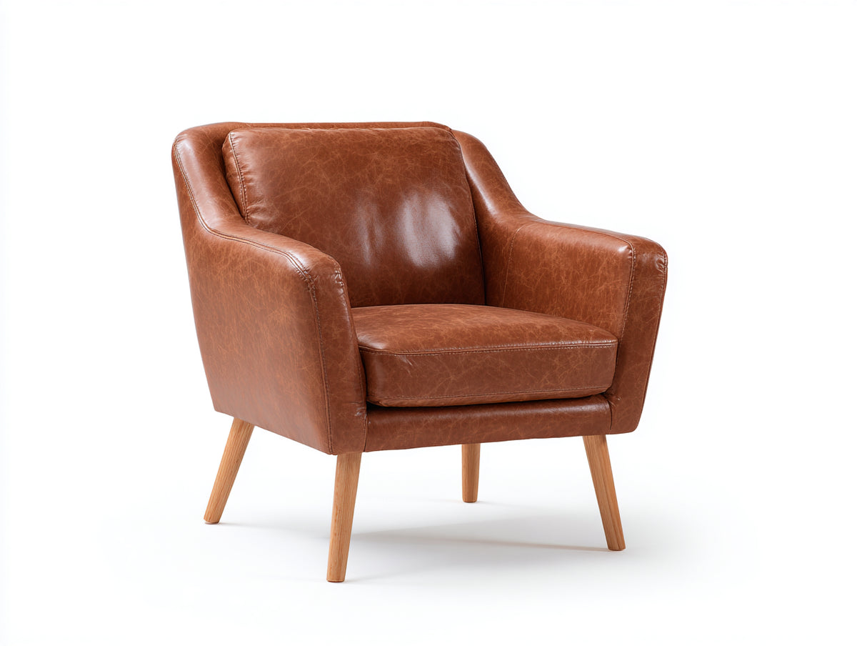 Poltrona - Similpelle-legno - 84 x 87 x 88 cm - Marrone cognac - Stile moderno nordico