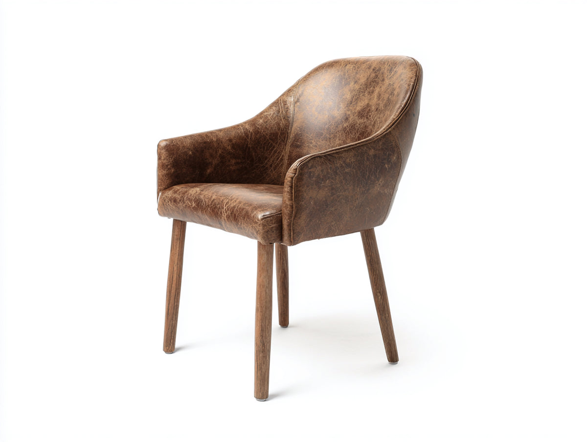 Sedia da pranzo - Similpelle-Legno - 61x60x84 cm - Marrone vintage-Rovere naturale - Stile rustico contemporaneo