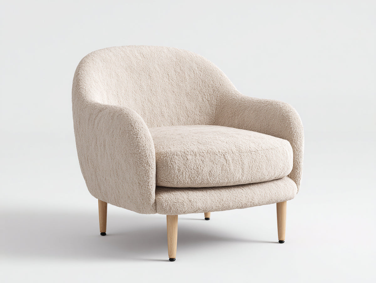 Poltrona - Tessuto bouclé-legno - 90 x 88 x 85 cm - Beige crema - Stile moderno organico