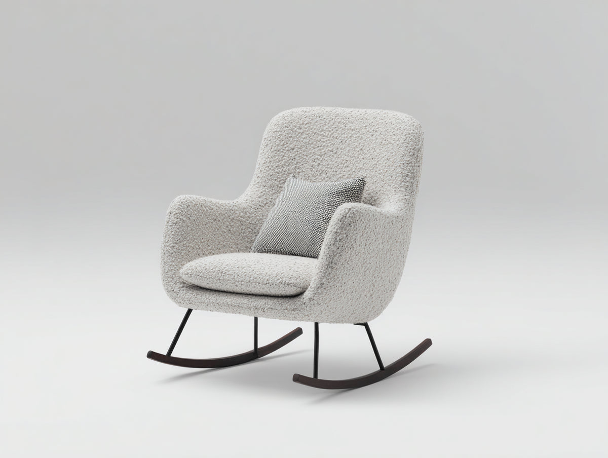 Sedia a dondolo - Tessuto-Legno-Metallo - 79 x 91 x 99 cm - Grigio chiaro-Legno scuro-Nero - Stile contemporaneo