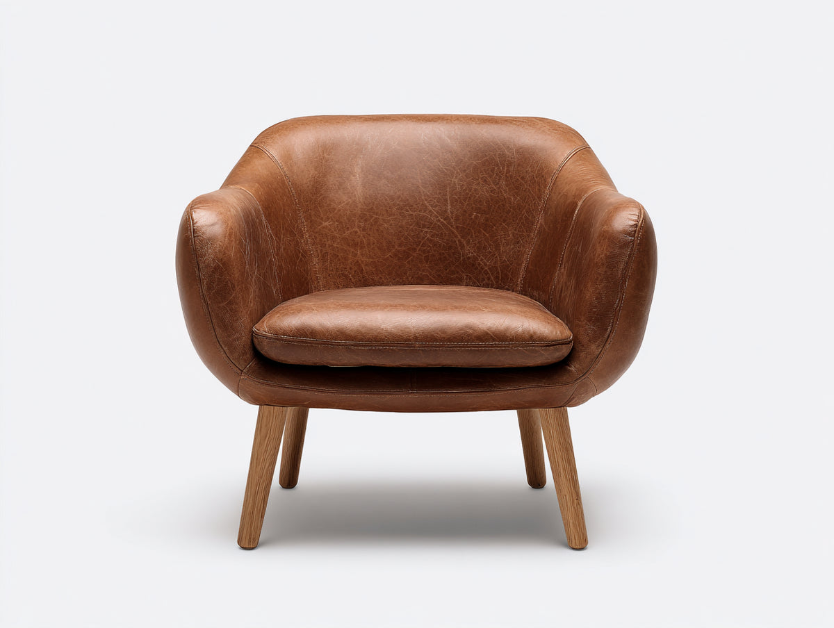 Poltrona - Similpelle-legno - 86 x 83 x 80 cm - Marrone caramello - Stile rétro arrotondato