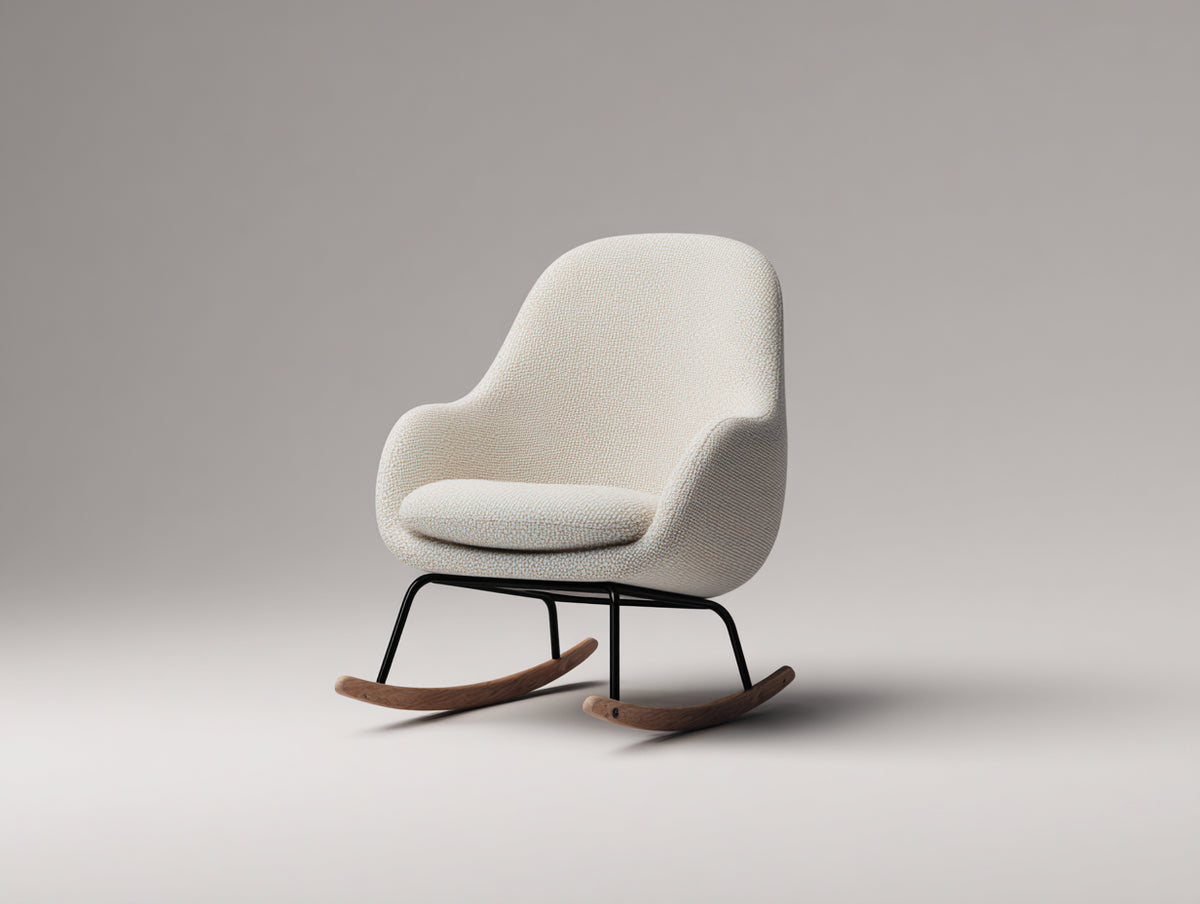 Sedia a dondolo - Tessuto-Metallo-Legno - 82x72x99 cm - Crema-Nero-Marrone - Stile rétro moderno
