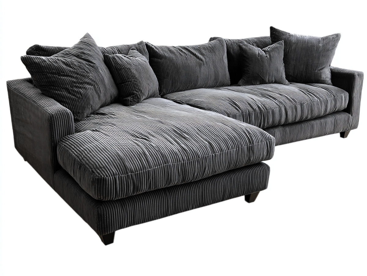 Divano angolare - Velluto a coste - 278 x 168 x 84 cm - Grigio scuro - Lounge moderno